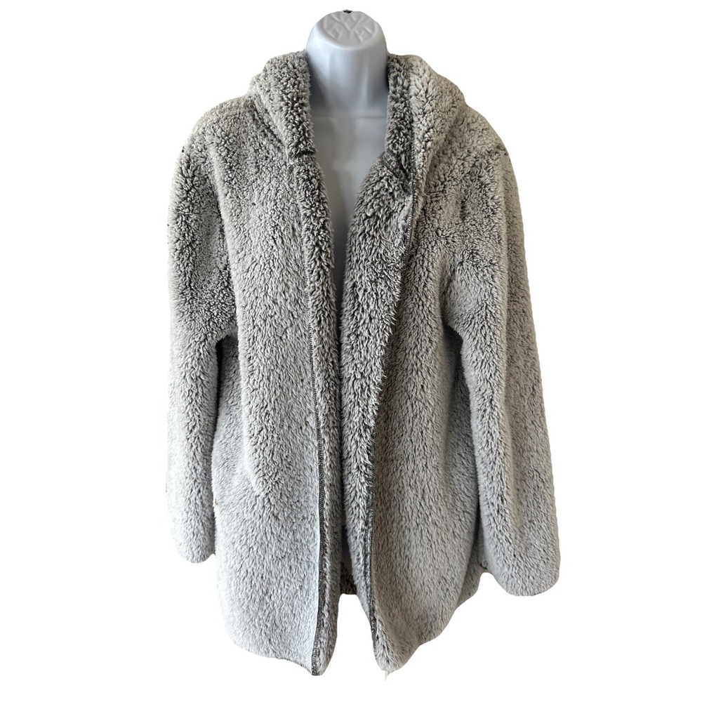 Victorias Secret PINK M/L Sherpa Hooded Open Front Cardigan With Pockets Gray
